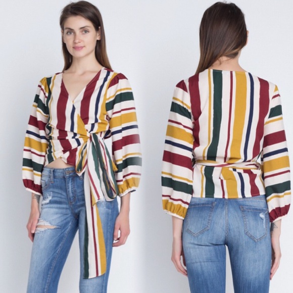 Striped chic wrapped long sleeve top - Picture 7 of 8